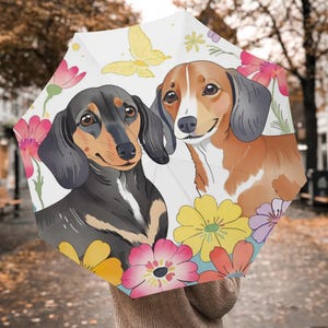 Dachshund umbrella with flowers – Cute children&#39;s umbrella for girls | Foldable umbrella with dog motif | Gift idea for dog fans and animal lovers