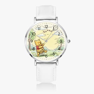 Women&#39;s wristwatch Winnie the Pooh motif – watch with leather strap (brown, black, white) – cute girls&#39; watch, gift idea for children and women