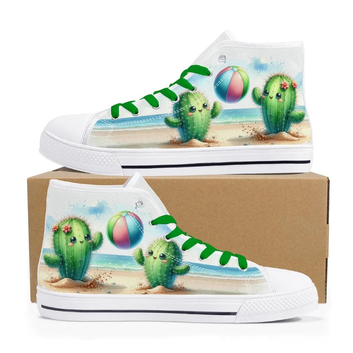 Zapatillas de cactus para mujer y hombre - Divertidas zapatillas altas de playa para verano - Cactus de dibujos animados y pelota de playa - Zapatilla