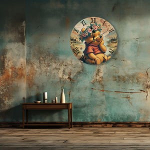 Vintage Winnie the Pooh Wall Clock | Winnie the Pooh Wooden Clock | Pooh Bear Living Room Clock | Children&#39;s Clock - Kitchen Clock | Perfect Gift for Pooh Fans