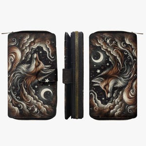 Cartera gótica para mujer, Cartera de zorro místico, Cartera plegable gótica grande, Cartera de zorro para mujer, Accesorio gótico, Zorro místico