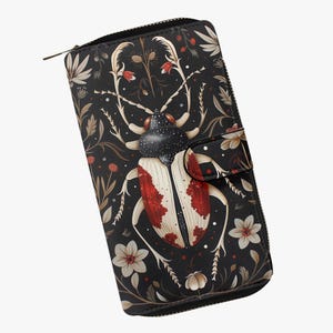 Cartera de Escarabajo Gótico – Diseño de Insecto Místico – Monedero Vintage Floral para Mujer – Regalo para Amantes de la Naturaleza, Brujas y Fanáticas del Cottagecore