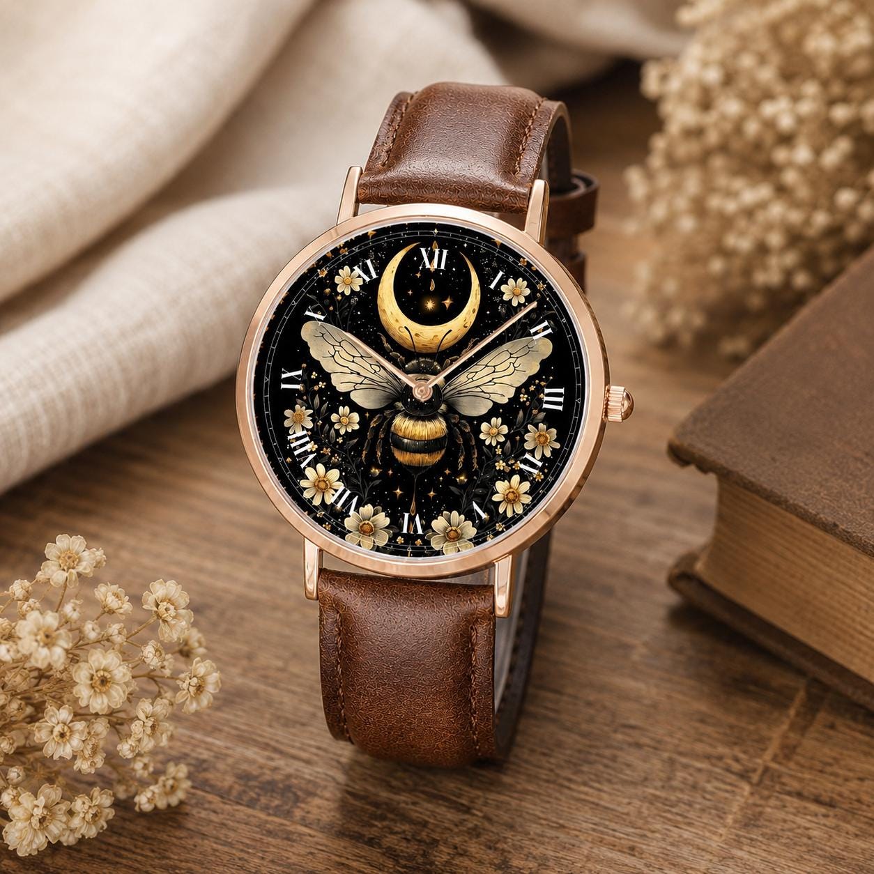 Vintage CS Ltd Hong Kong Celestial Sun Face Quartz Watch New Battery Brown Strap Sun Moon Quartz Watch - Etsy Hong Kong main image 4