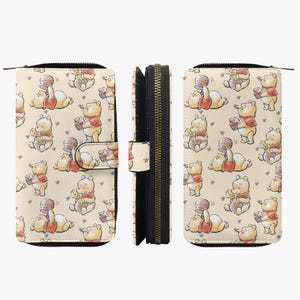 Cartera Winnie the Pooh para mujer, cartera grande beige, cartera niña con muchos compartimentos, cartera Winnie the Pooh, regalo para mujer