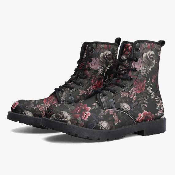 Floral Black Women's Boots | Flower Design Boots for Women