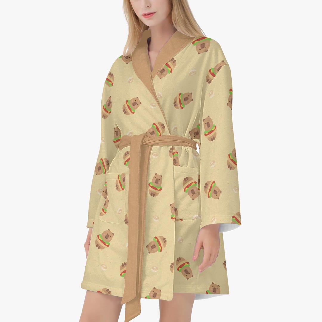 Funny Dressing Gown With Capybara Hamburger Pattern – Unisex Bathrobe ...
