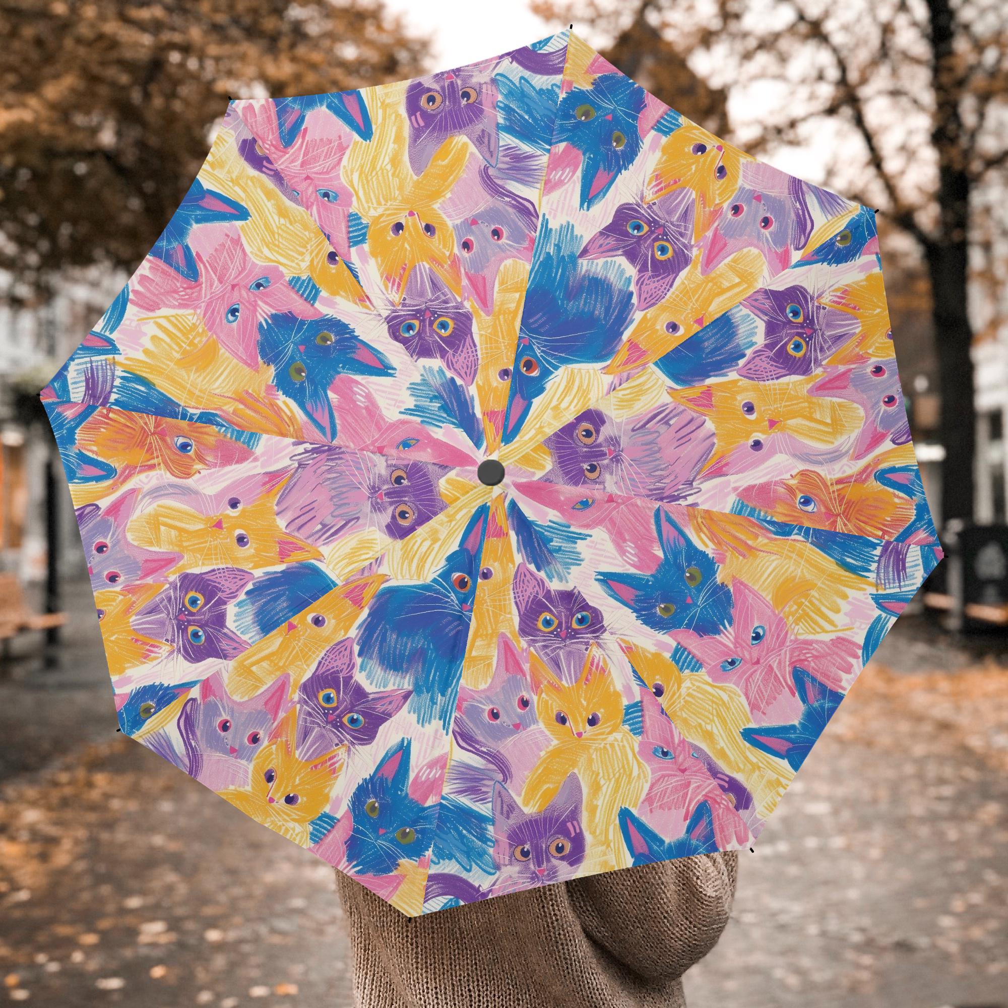 Beau Parapluie Vintage Pliable Knirps - Années 70 - Motif Multicolore Pour Femme