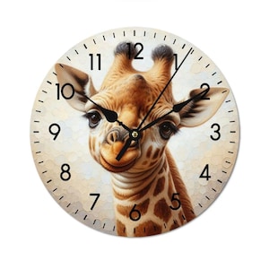 Silent wooden giraffe wall clock | Wild animal nursery clock | Girls&#39; room clock | Giraffe motif | Nursery decoration