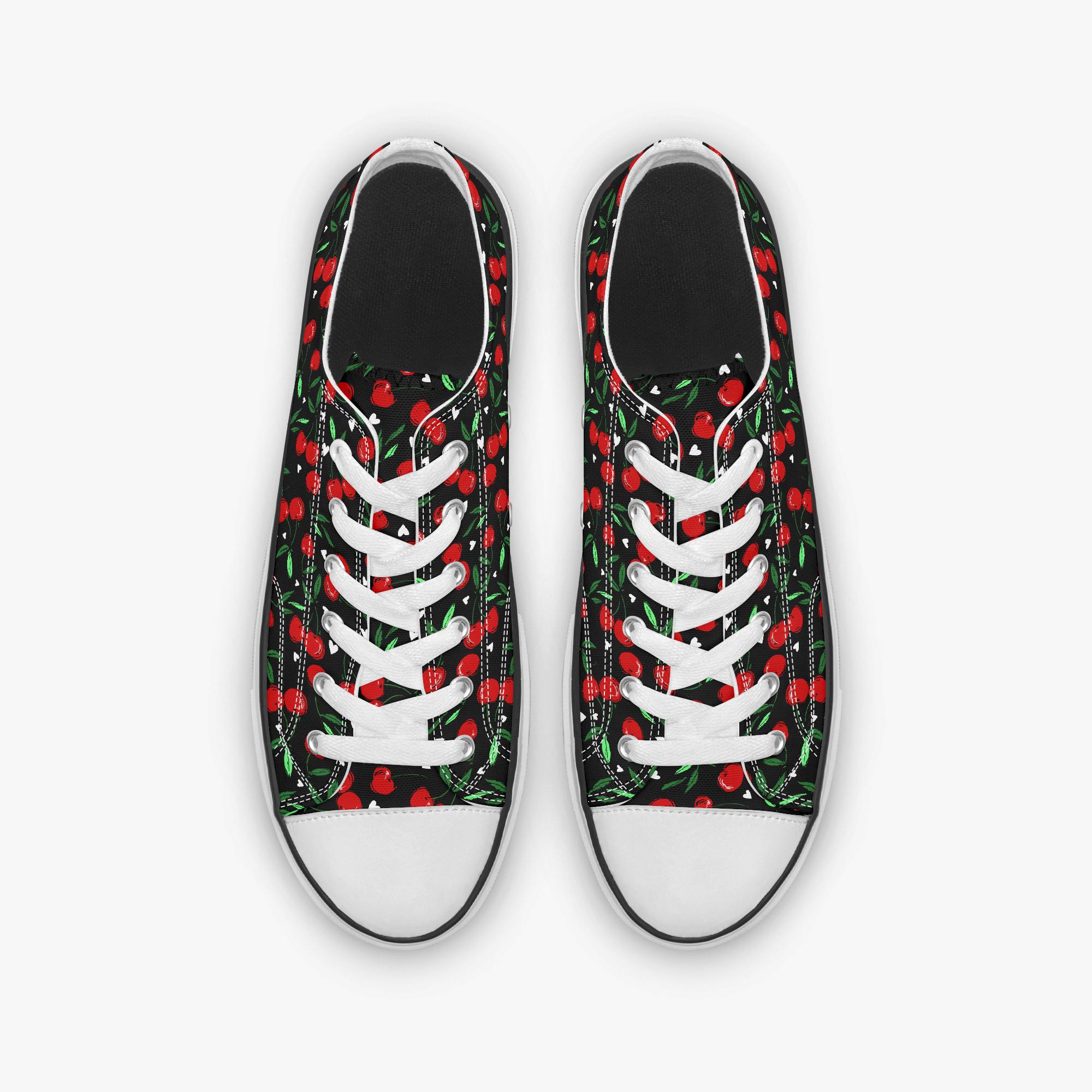Cherry Sneakers for Women, Black | Rockabilly Canvas Shoes With