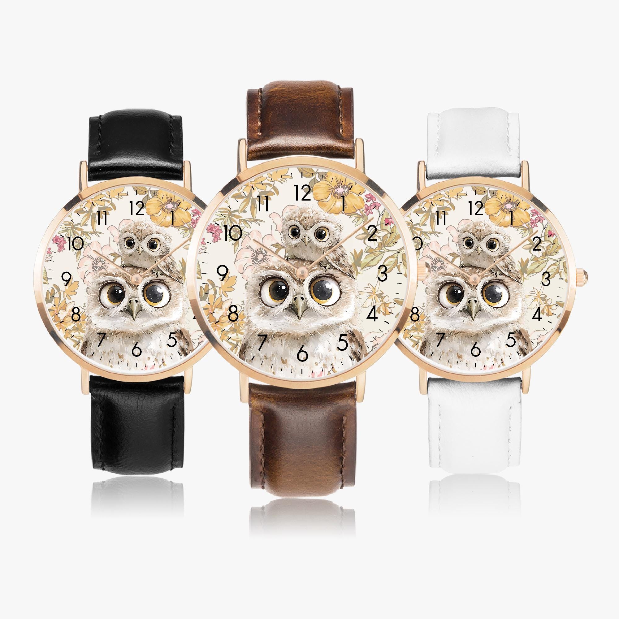 Rose Gold Owl Dial Women\'s Watch - Crystal Accents ASCOT GOLD AND OXBLOOD RED LEATHER LADIES WATCH OWL watches main image 2