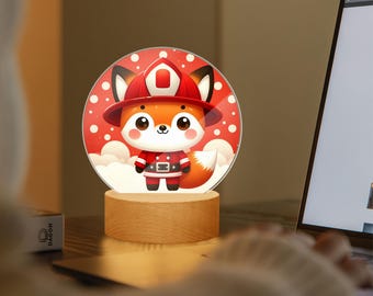 Children's night light fox fire brigade | Personalized LED wooden lamp | Gift for boys & girls | Decorative children's room animal lamp
