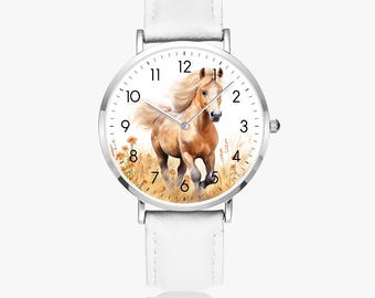 Hästklocka för flickor, armbandsur med hästmotiv, barnklocka med häst för flickor, flickklocka med häst, present till hästälskare, ridarmbandsur