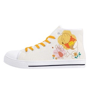 Winnie the Pooh Sneaker mit Ferkel – High Top Leinenschuhe Damen & Kinder – Cartoon Turnschuhe mit Honig Design – Geschenkidee für Fans