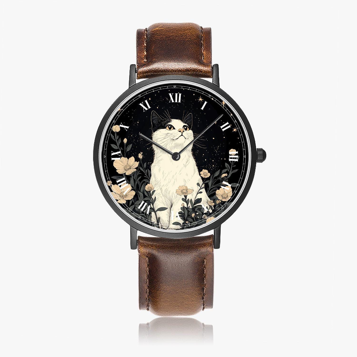 Unisex Scholar Cat Pattern Leather Band Analog Quartz Dial Wrist Watch WCHADBCAT - Casio Women main image 2