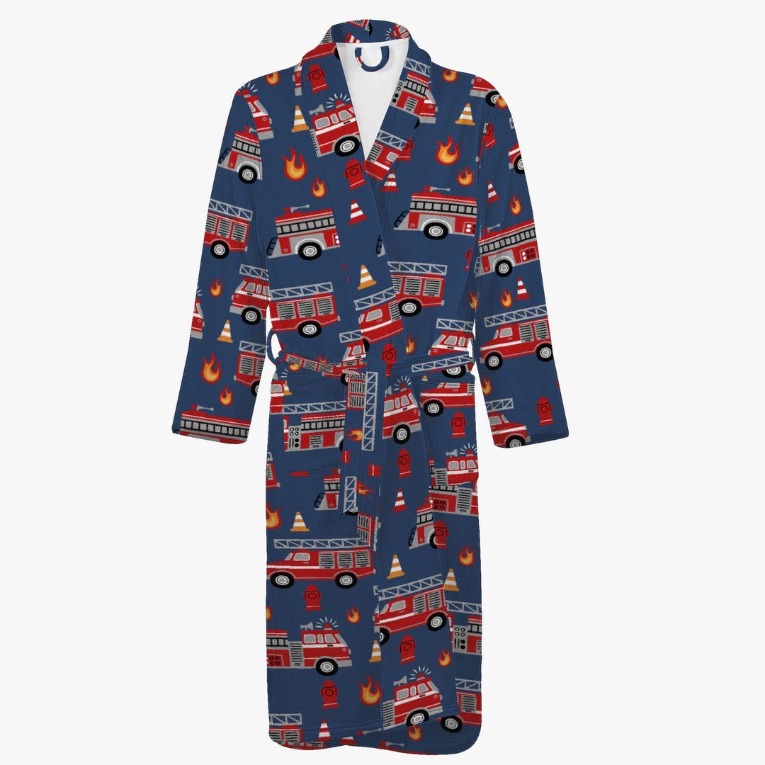 Cozy Fire Department Bathrobe Blue for Women and Men | Fire Engine ...