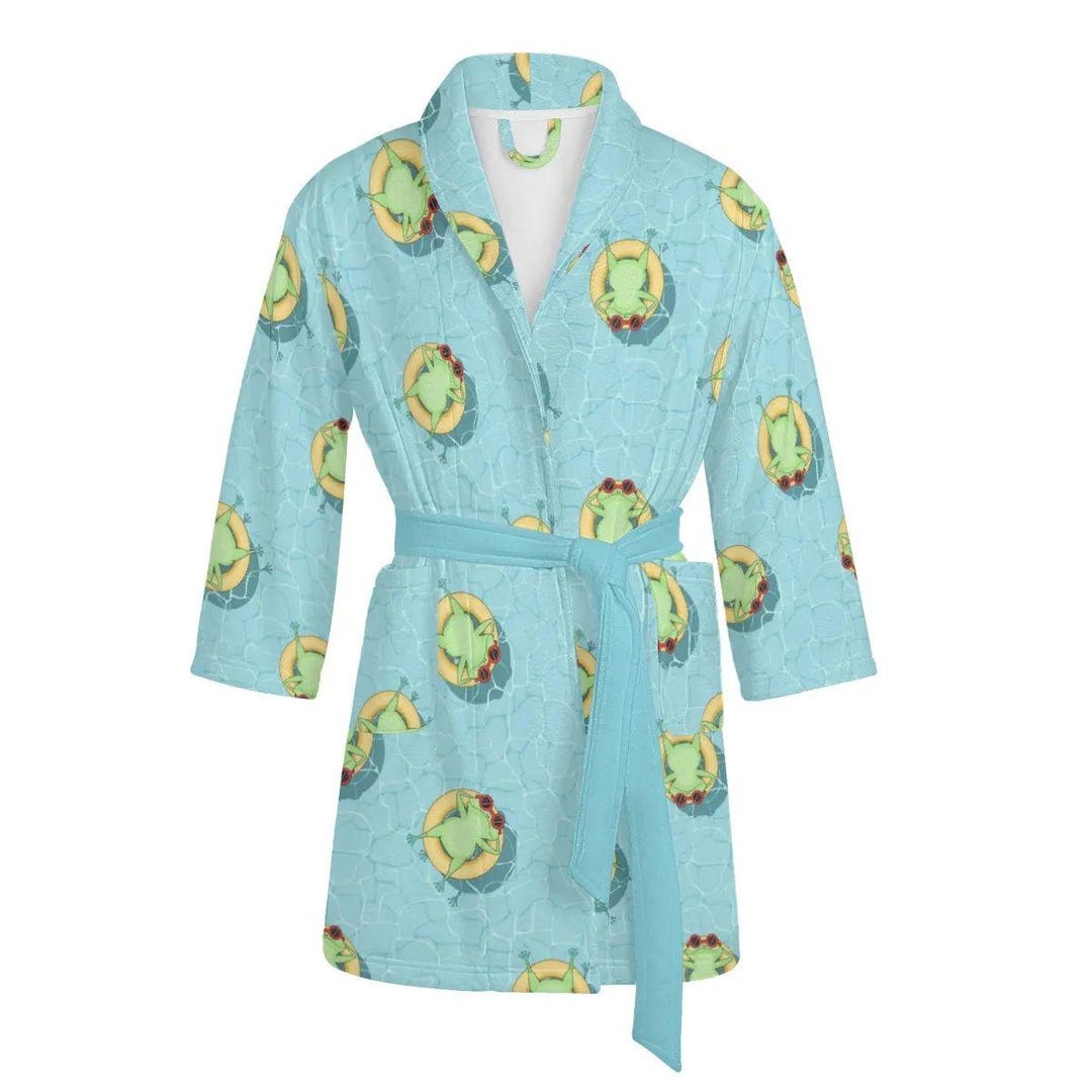 Funny Bathrobe With Frog Motif – Unisex Dressing Gown in Blue for Women ...