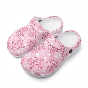 Zuecos rosas para mujer – Zapatillas de jardín divertidas con corazón – Estampado de perro globo – Sandalias de verano para niña – Zuecos de ocio – Idea de regalo para mujer