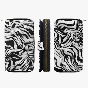 Cartera de piel con estampado de cebra, cartera de mujer en blanco y negro, cartera con diseño de animales, cartera con motivo de cebra, estampado de cebra