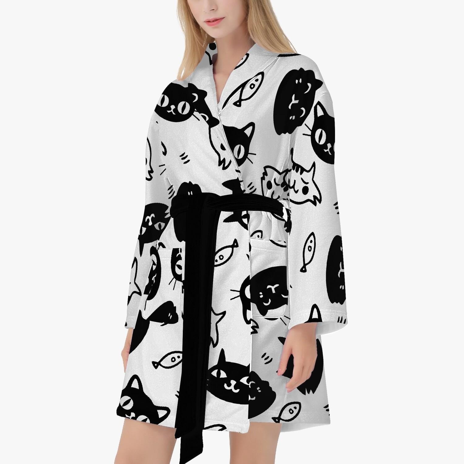 Women's and Men's Cat Bathrobe – Cartoon Cat Pattern, Kawaii Style ...