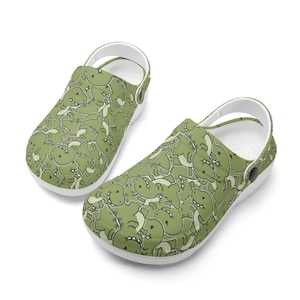 Dinosaurier Clogs Erwachsene, Gartenclogs Dinosaurier, Kinder Hausschuhe mit Dino Motiv, Sandalen Dinosaurier, Cartoon Dino Pantoletten
