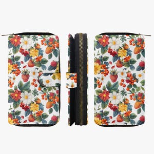 Portefeuille blanc pour femme, porte-monnaie à motif fraise, grand sac en similicuir pour femme, portefeuille pour femme fraises, portefeuille à motif fruit