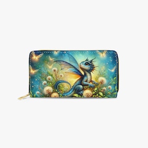 Cartera de fantasía con bebé dragón – Cartera mágica para mujer – Regalo para amantes de la fantasía – Monedero con cremallera estilo hada