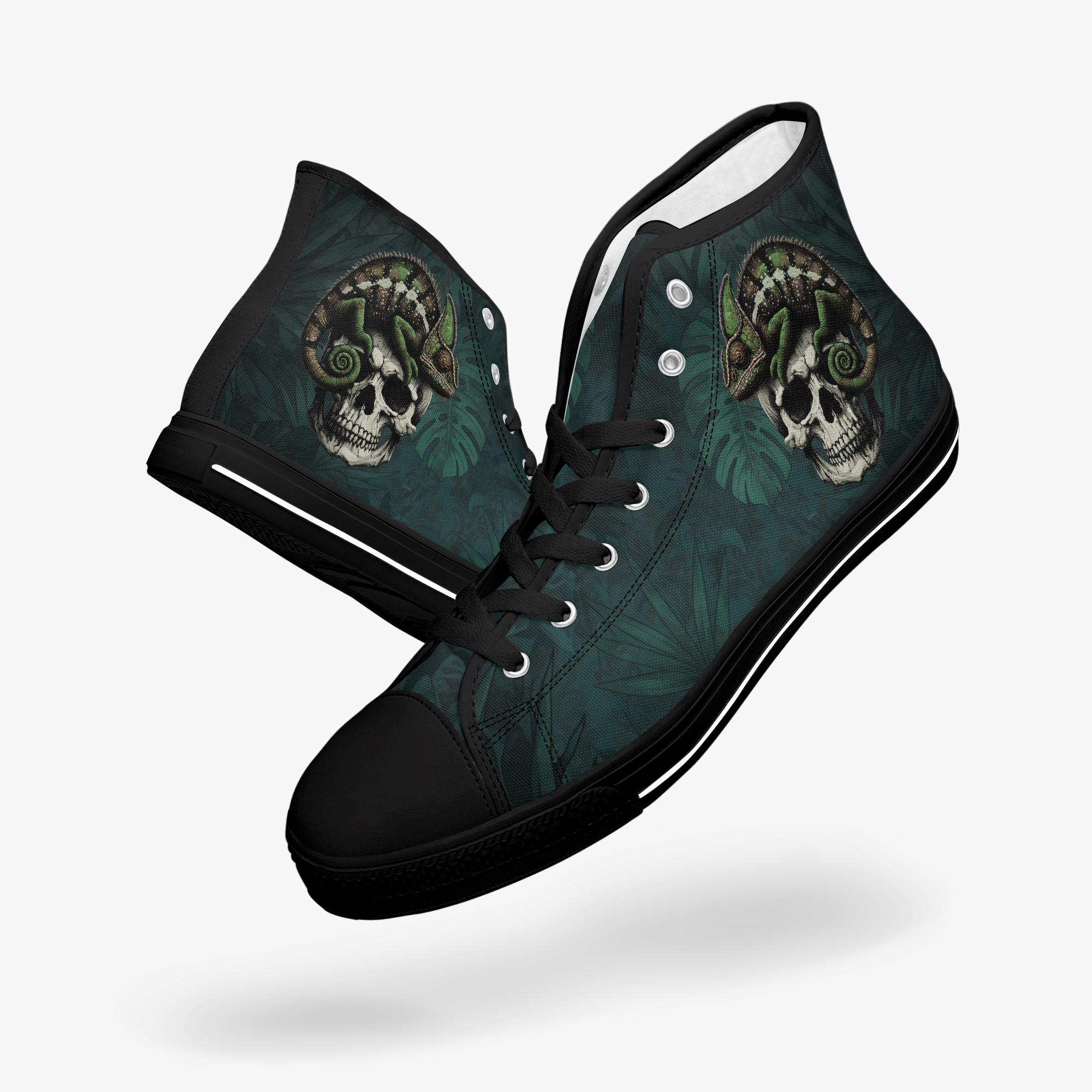Gothic High Top Sneakers With Skull and Chameleon Motif – Dark