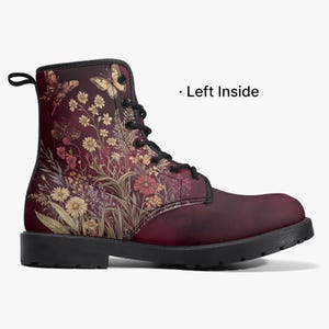 Bloemen dameslaarzen met vlinders – Bordeauxrode meisjes enkellaarsjes met bloemenpatroon – Vintage natuurmotief – Cadeau-idee voor dames