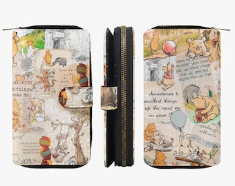 Winnie the Pooh Women's Wallet – Vintage Wallet with Pooh Bear Motif, Card Holder Zip Wallet Gift Idea