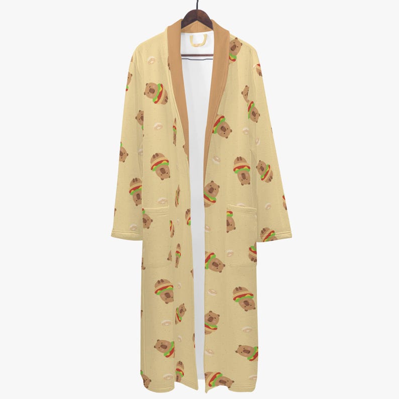 Fun Robe Designs Funny Dressing Gown With Capybara Hamburger Pattern β Unisex Bathrobe ...