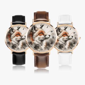 Children&#39;s watch red fox, women&#39;s watch forest animal, leather watch with fox, wristwatch animal motif, red fox design watch, gift idea for animal lovers