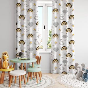 Children&#39;s room curtain rainbow, baby room curtains blackout, curtains with bee motif, girl&#39;s curtain with rainbow, eyelet curtain