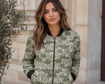 Blouson aviateur vintage pour homme et femme – Veste à motifs ornementaux, style streetwear rétro, veste zippée unisexe