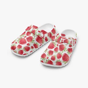 Strawberry Print Clogs, Men's Clogs, Garden Shoes, Strawberry Pattern, Women's Strawberry Clogs, Unisex Garden Shoes, Lightweight Slippers Fruits
