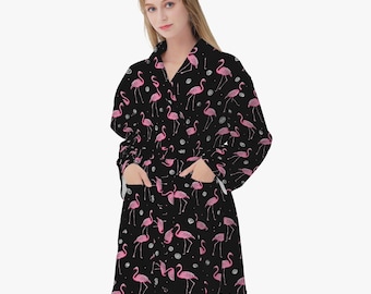 Cozy Flamingo Design Bathrobe for Women Flamingo Pattern
