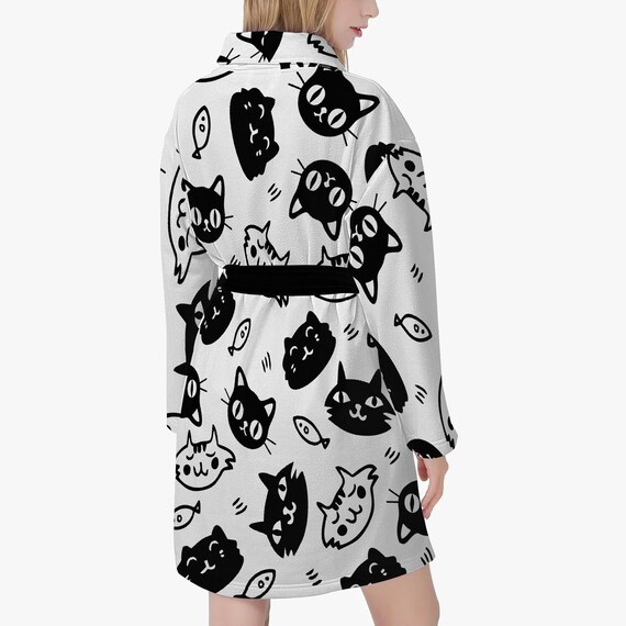 Cat Bath Robe Women's Cat Ear Hooded Robe - Plush Fleece Kawaii Bathrobe  With Paw Pockets Sleepwear Elastic Waist Shorts With Pockets [Karcusiny] Fleece Hooded Cat Robes for Young Girls Cozy Soft Whit