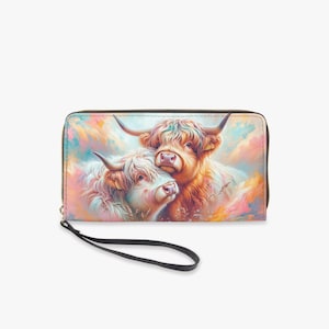 Cartera niña con motivo vaca Highland, cartera colorida y original, cartera diseño vaca Highland, cartera mujer con motivo animal