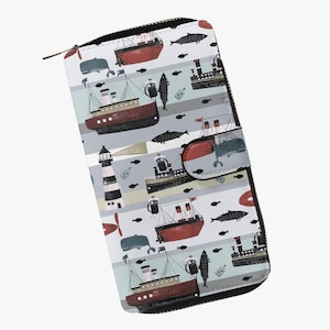 Portefeuille en cuir pour femme avec fermeture éclair, portefeuille amusant avec motif chat, portefeuille chat nautique, sac à main avec motif chat
