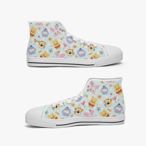 Zapatillas Altas Winnie the Pooh - Tobilleras de Lona Azul Claro, Zapatillas de Dibujos Animados Kawaii para Mujer, Niño y Unisex - Idea de Regalo