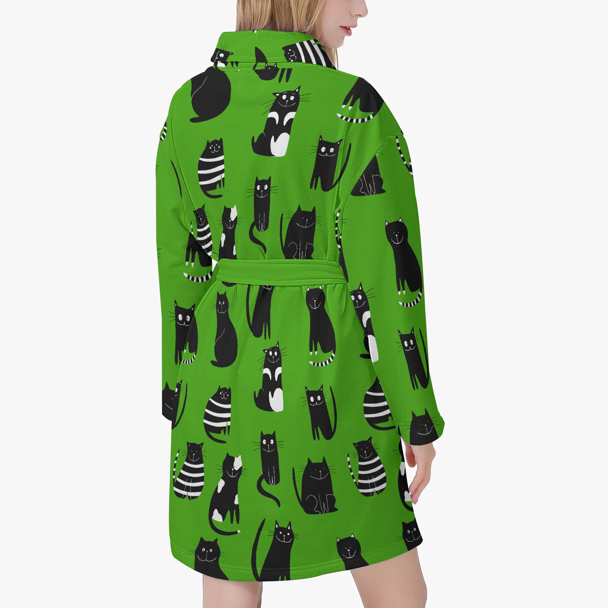 ladies cat dressing gown Bathrobe for Women and Men – Funny Cat in Cartoon Design – Green Housecoat Animal Motif – Lounge Robe for Home GROUP paid pdf
