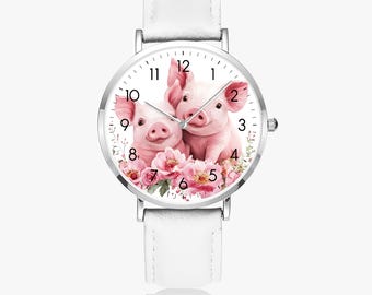 Cute watch for girls | Children's watch with pig motif | Animal watch for women | Funny leather watch | Watch with animal design | Gift for animal lovers