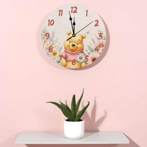 Winnie the Pooh wall clock for children&#39;s room, wooden clock, original children&#39;s clock, unusual pink girls clock, silent, Winnie the Pooh, baby room