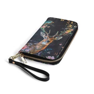 Carteira Vintage Deer Ladies, Bolsa de Couro para Meninas com Motivo Animal, Carteira com Design Natural, Bolsa Cottagecore, Presente de Veado