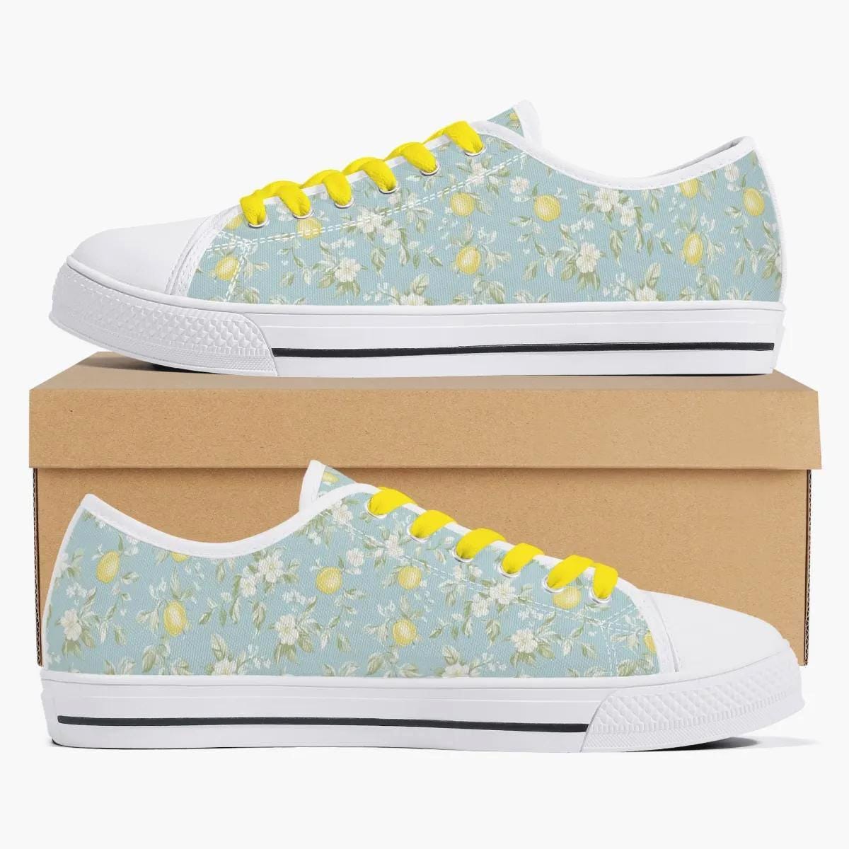 Lemon Sneakers Women – Summer Low Top Canvas Shoes With Floral