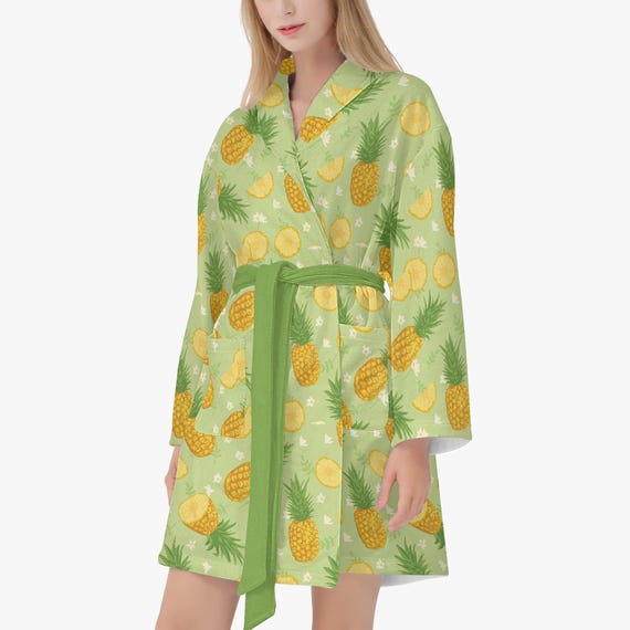 Green Bathrobe With Pineapple Pattern  Tropical Dressing Gown, Sauna  Cover-up, Cozy Women's Robe, Men's Robe & Children's Bathrobe - Etsy New  Zealand
