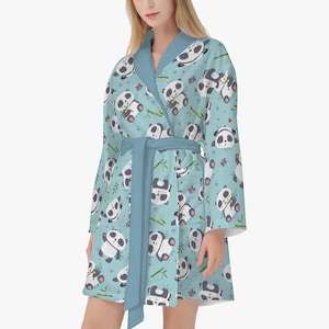 Albornoz de panda azul para mujer y hombre, bata con diseño de panda, bata de baño para mujer, bata con estampado de panda kawaii, bata de baño para hombre