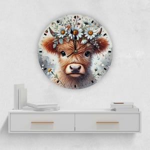 Cute Cow Country House Wall Clock Wood, Highland Cow Wall Decor, Rustic Farm Clock, Vintage Kitchen Clock Wood, Gift for Cow Lovers