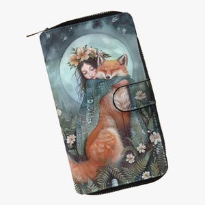 Carteira de arte de raposa, carteira feminina com motivo animal, carteira de animal da floresta, bolsa vintage, pintura de design de raposa, presente para amante de animais