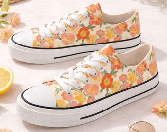 Sneaker Damen Low Top Canvas gelb Blumen Sommerschuhe bequem floral leicht