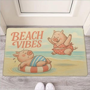 Felpudo Beach Vibes con simpáticos cerditos: felpudo decorativo de verano para la entrada | Decoración divertida de animales | Regalo para los amantes de los cerdos